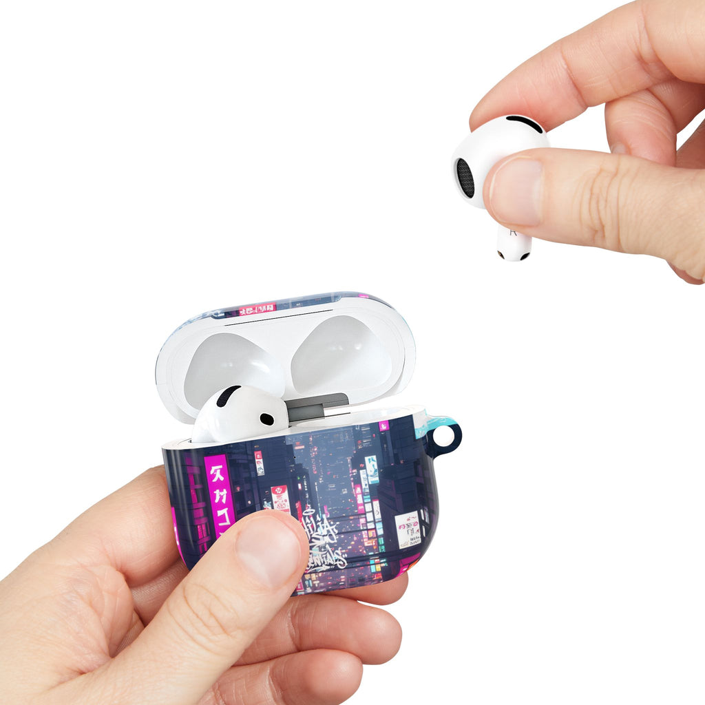 Neon Tokyo Cityscape AirPod Case — Cyberpunk Street Design