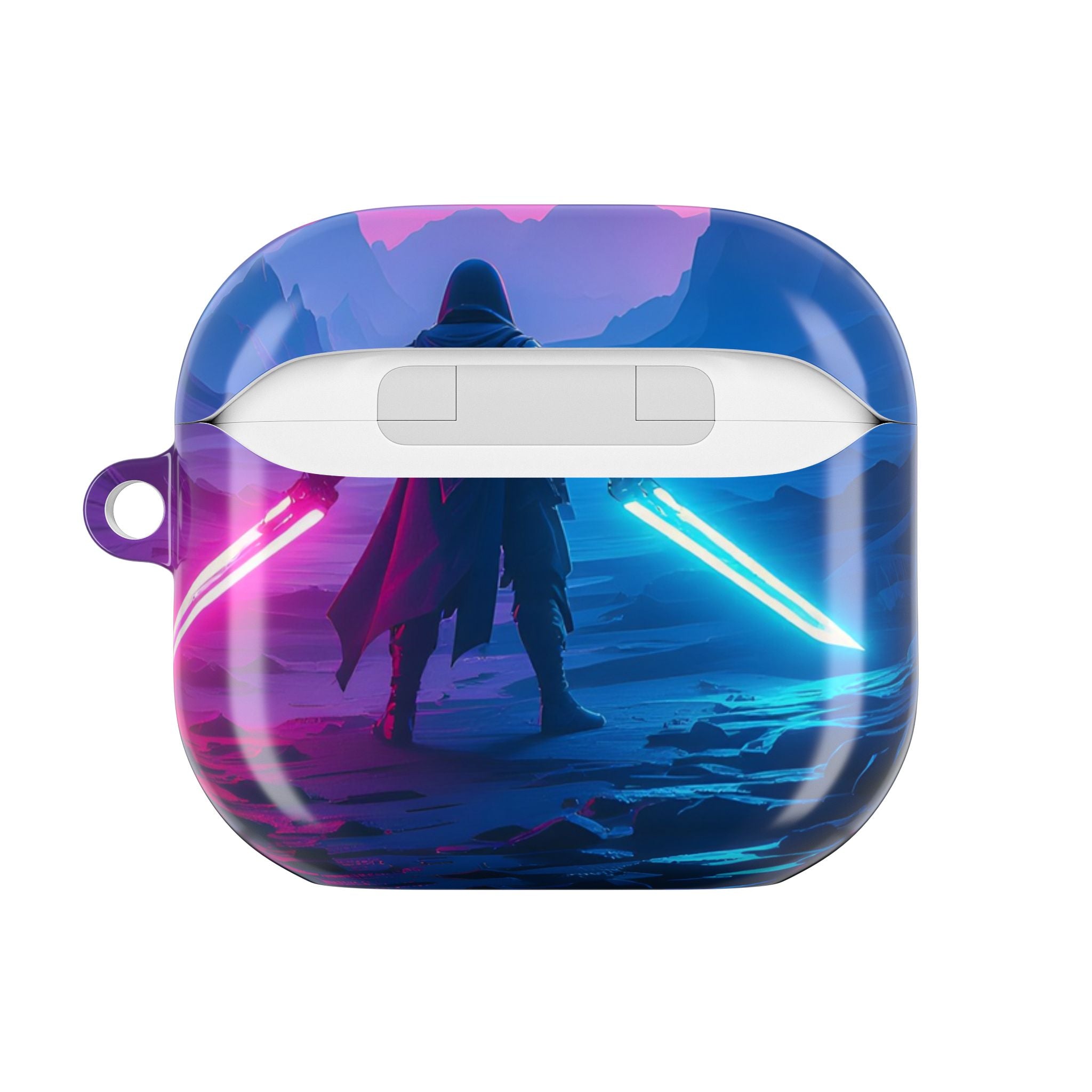 Neon Duelist Lightsaber Warrior AirPod Case — Cyberpunk Sci‑Fi Protective Case