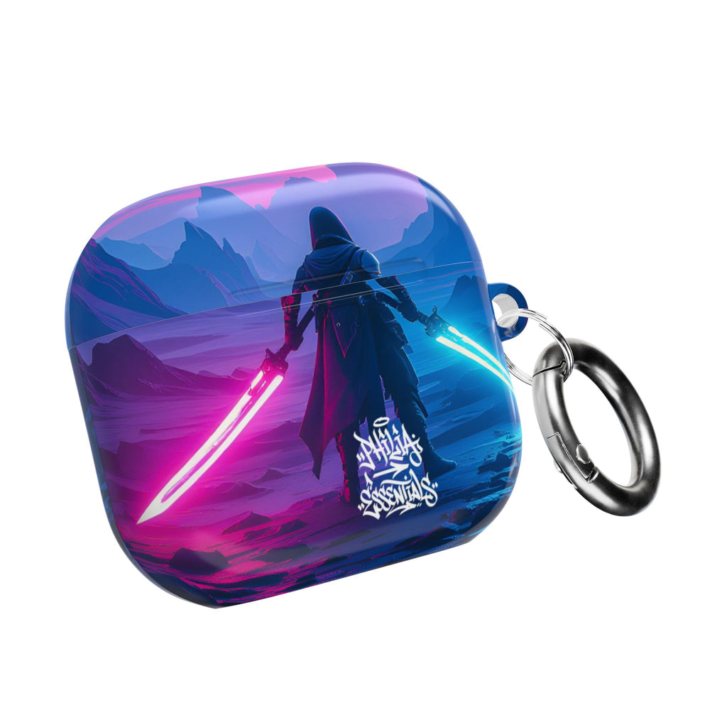 Neon Duelist Lightsaber Warrior AirPod Case — Cyberpunk Sci‑Fi Protective Case