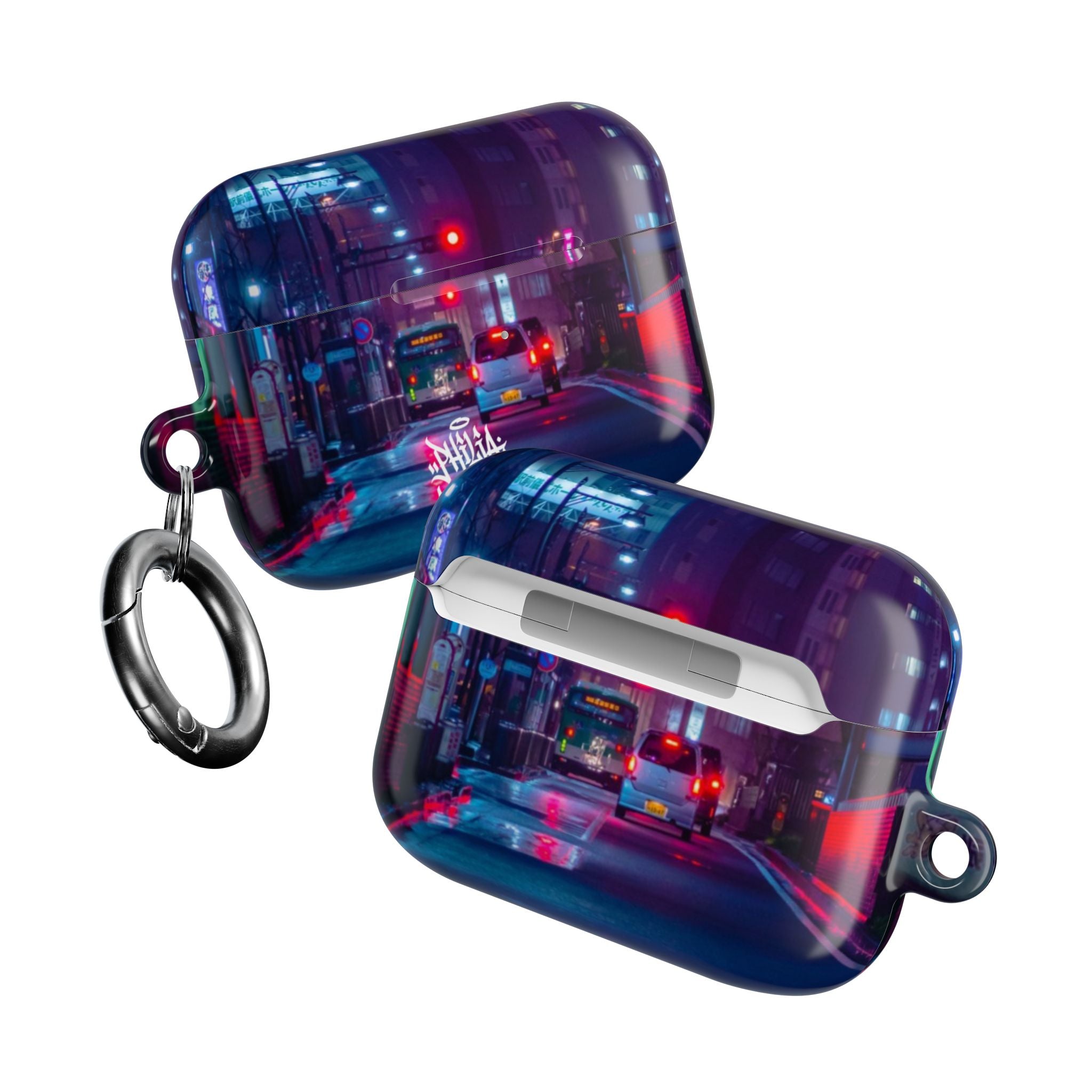 Neon City Street AirPod Case | Nightscape Urban Graffiti
