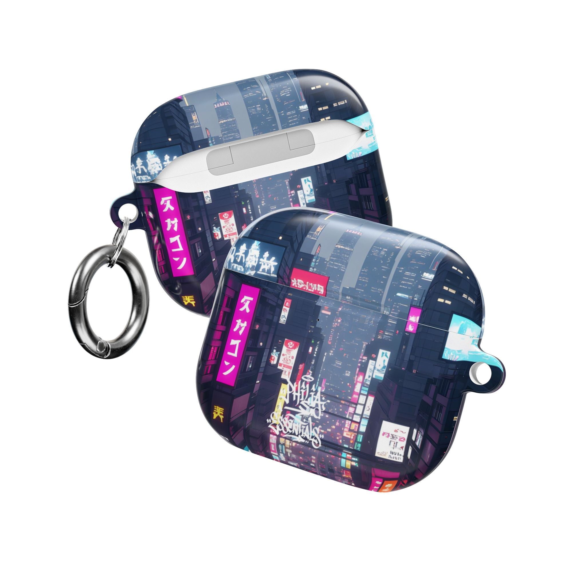 Neon Tokyo Cityscape AirPod Case — Cyberpunk Street Design