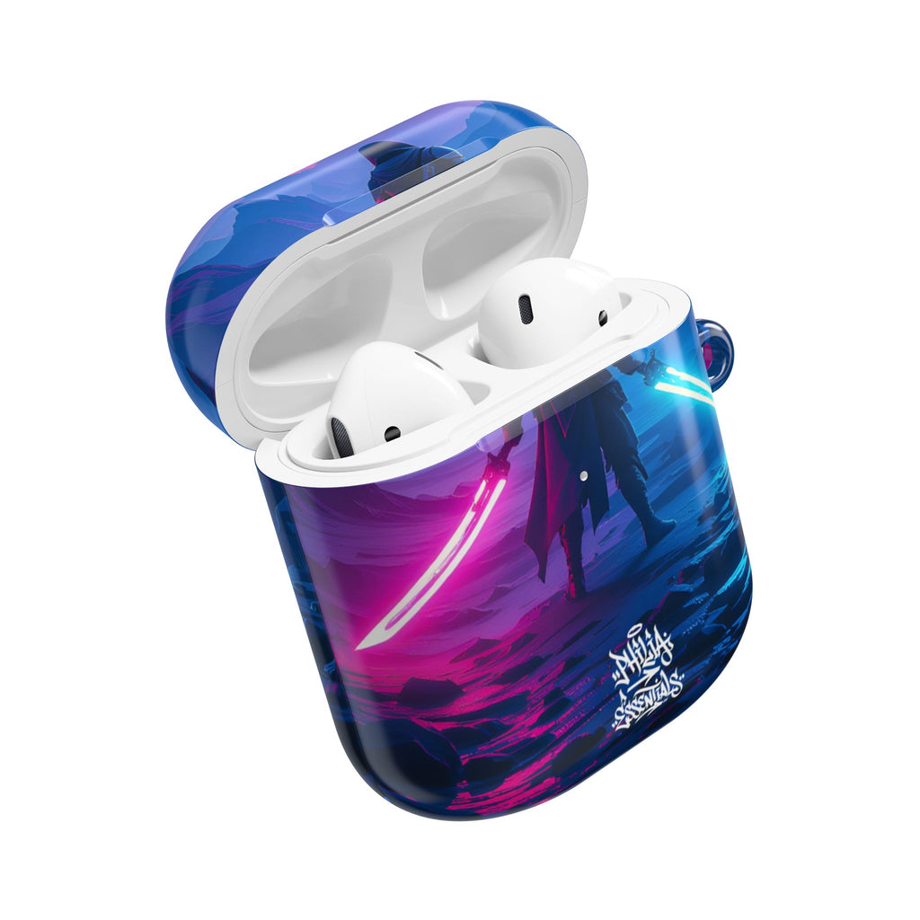 Neon Duelist Lightsaber Warrior AirPod Case — Cyberpunk Sci‑Fi Protective Case