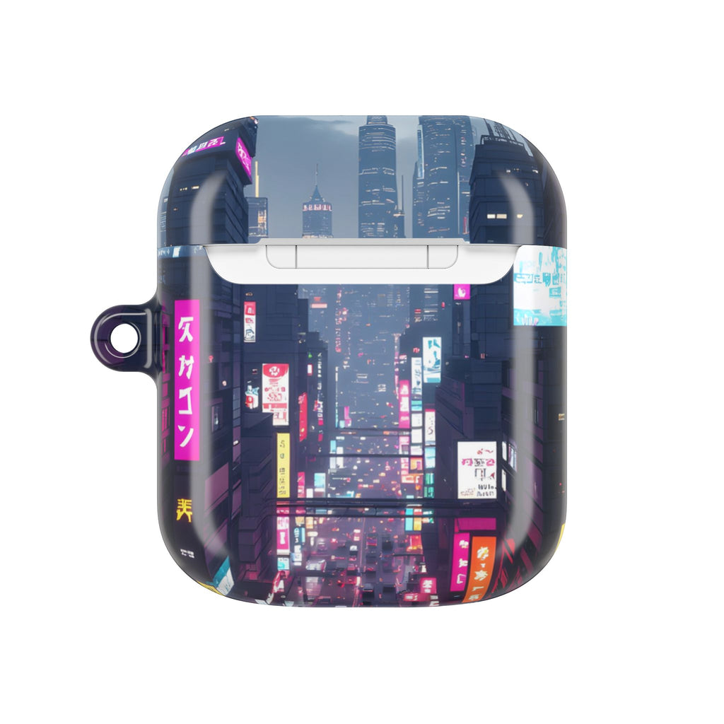 Neon Tokyo Cityscape AirPod Case — Cyberpunk Street Design