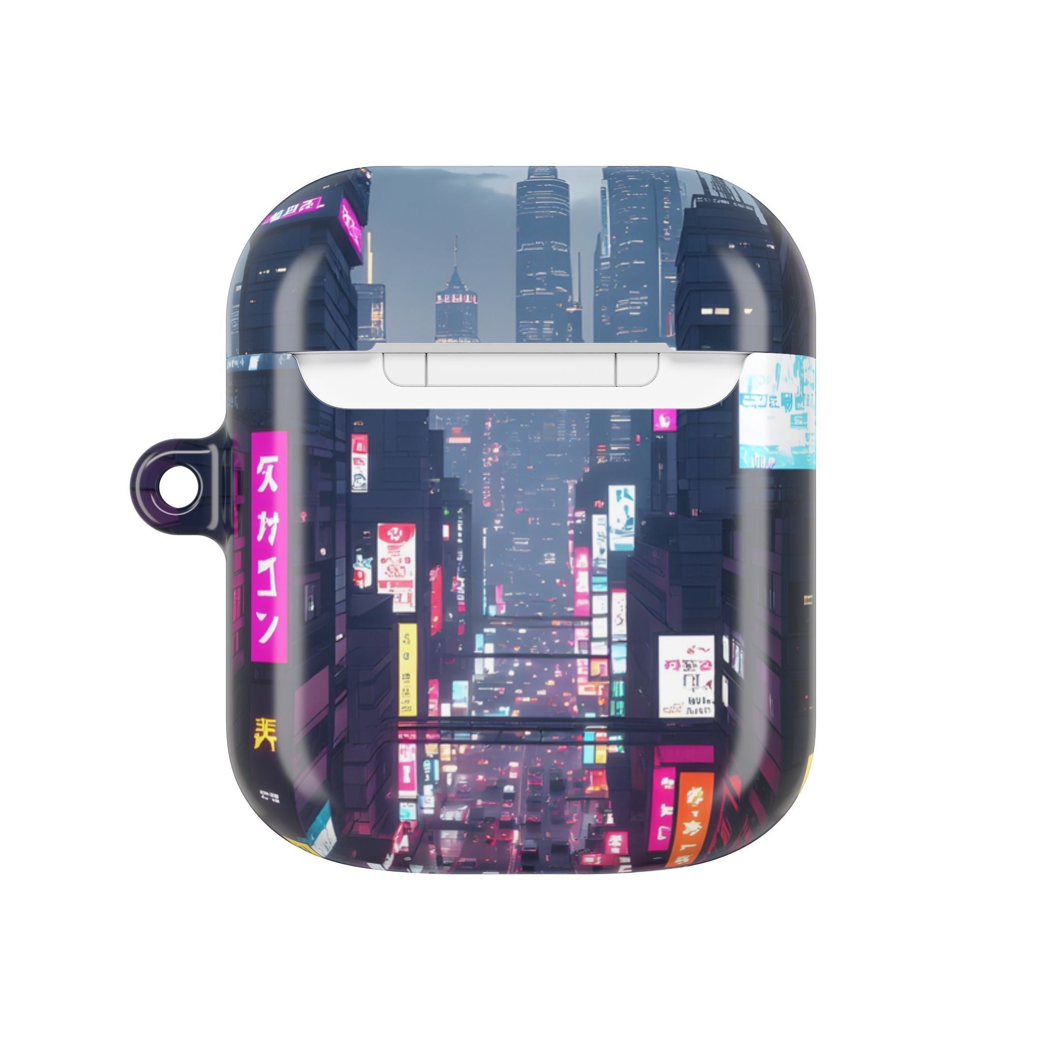 Neon Tokyo Cityscape AirPod Case — Cyberpunk Street Design