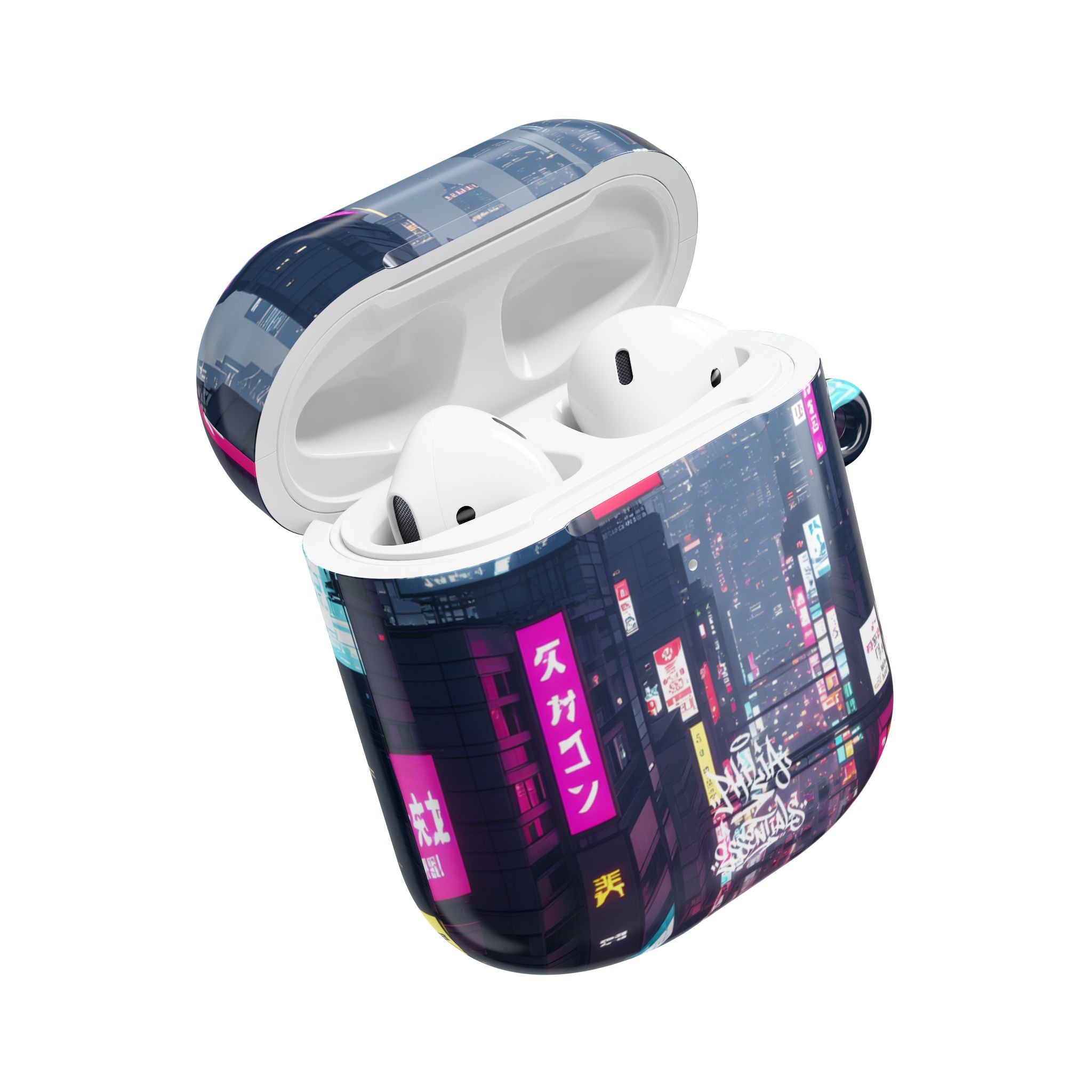 Neon Tokyo Cityscape AirPod Case — Cyberpunk Street Design
