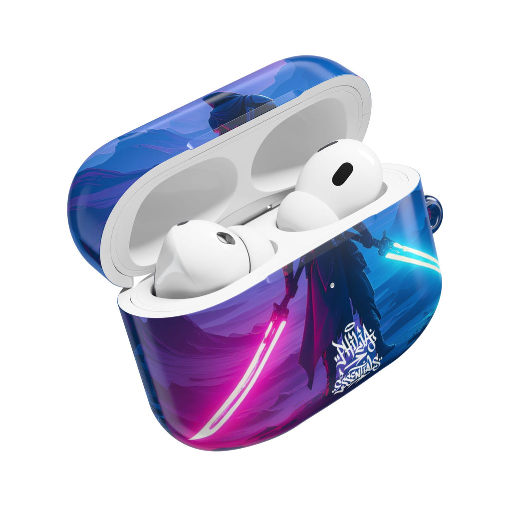 Neon Duelist Lightsaber Warrior AirPod Case — Cyberpunk Sci‑Fi Protective Case