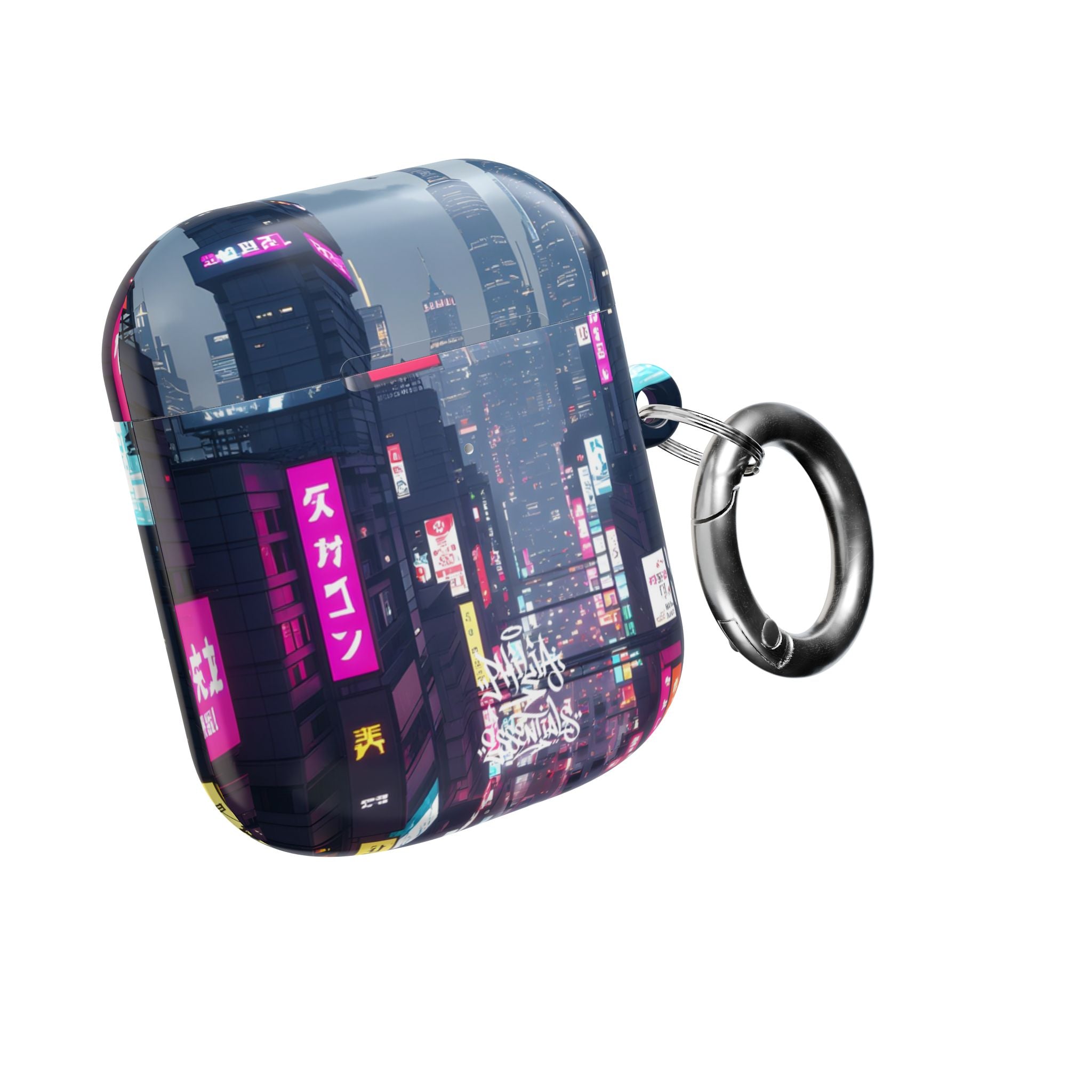 Neon Tokyo Cityscape AirPod Case — Cyberpunk Street Design