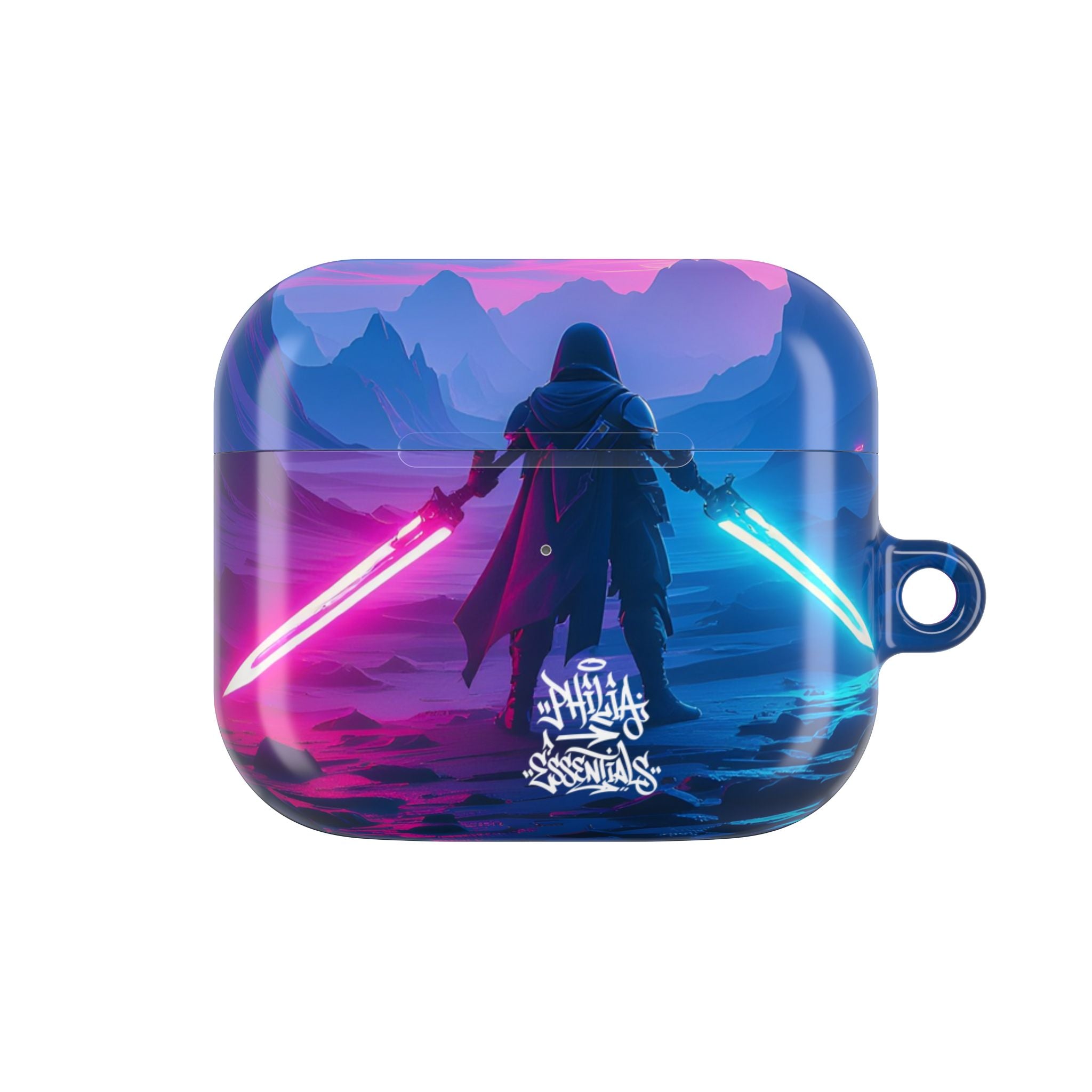 Neon Duelist Lightsaber Warrior AirPod Case — Cyberpunk Sci‑Fi Protective Case