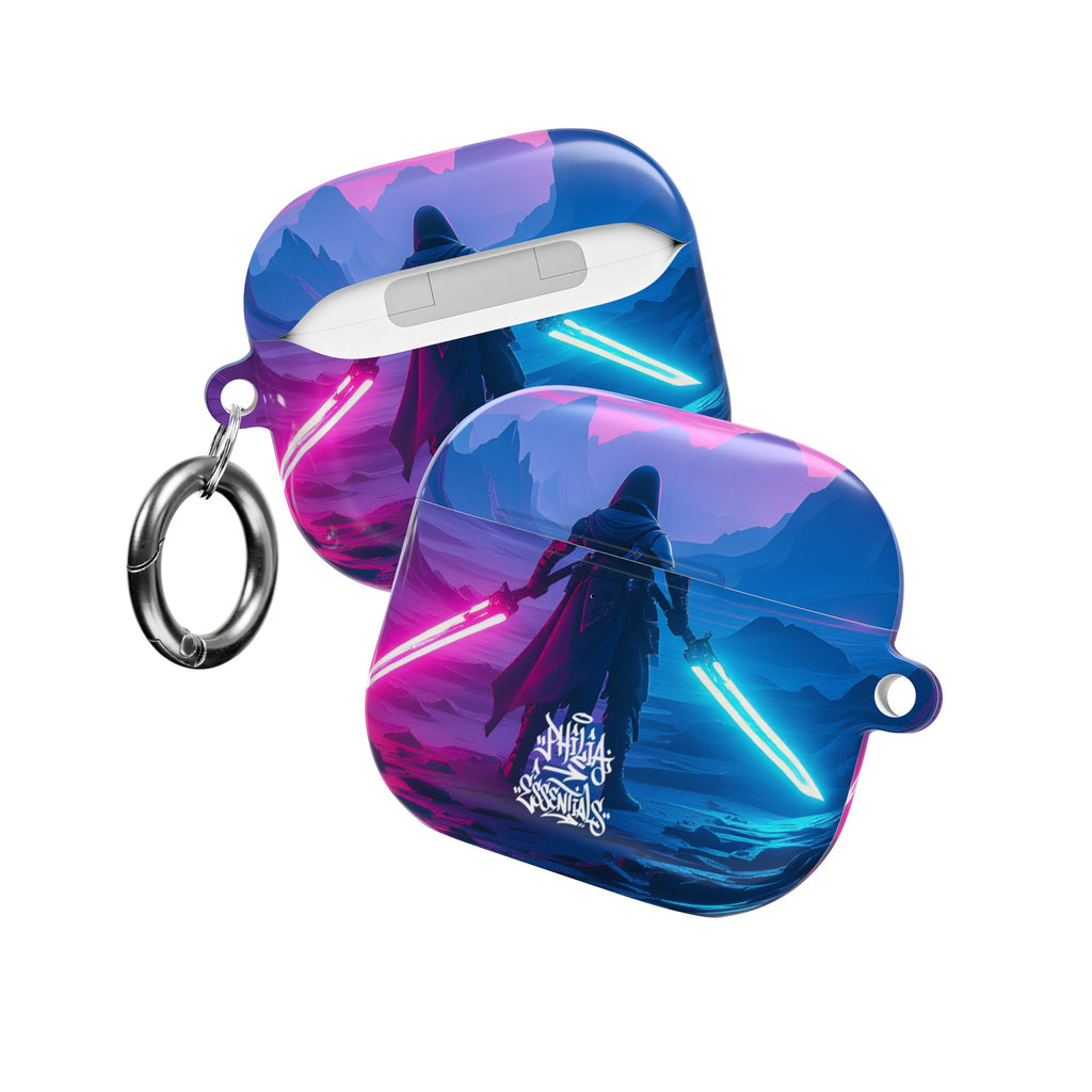 Neon Duelist Lightsaber Warrior AirPod Case — Cyberpunk Sci‑Fi Protective Case