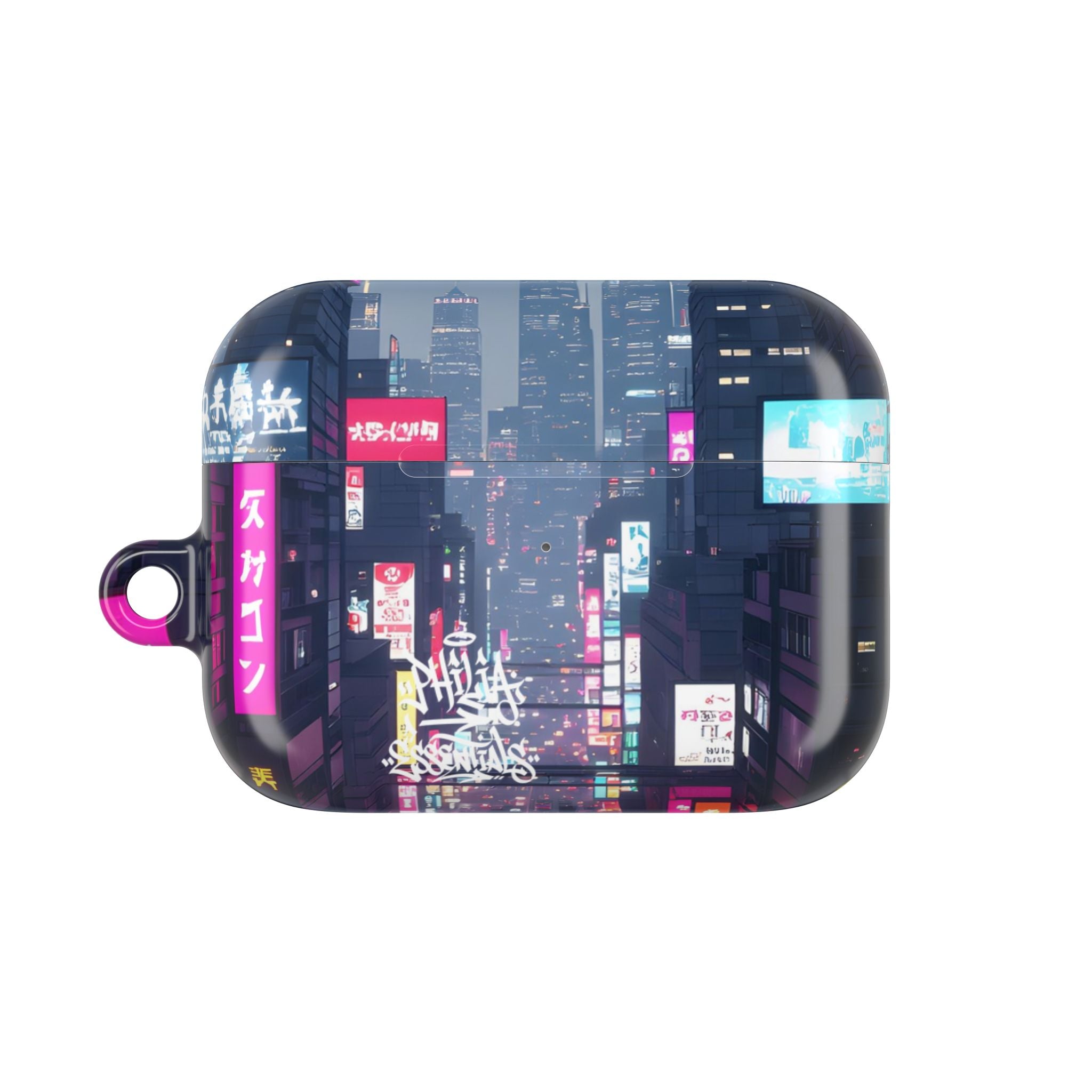 Neon Tokyo Cityscape AirPod Case — Cyberpunk Street Design