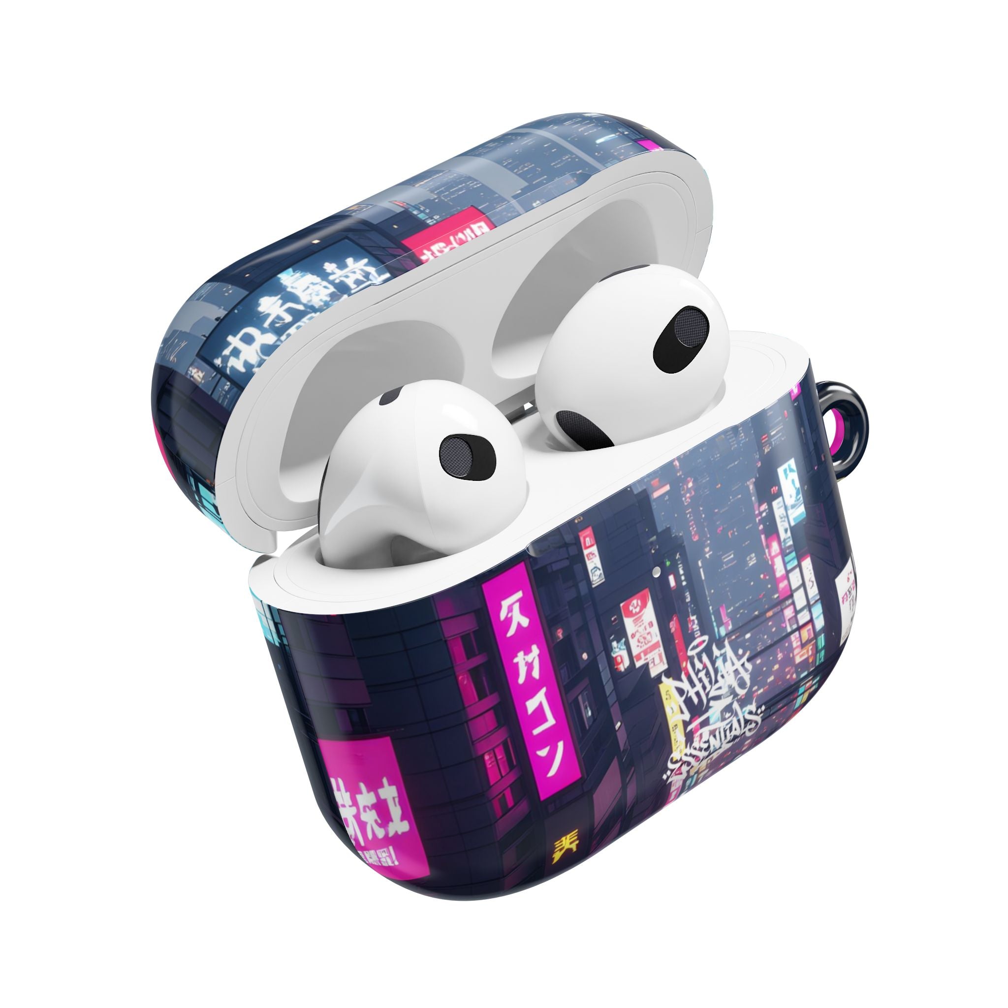 Neon Tokyo Cityscape AirPod Case — Cyberpunk Street Design