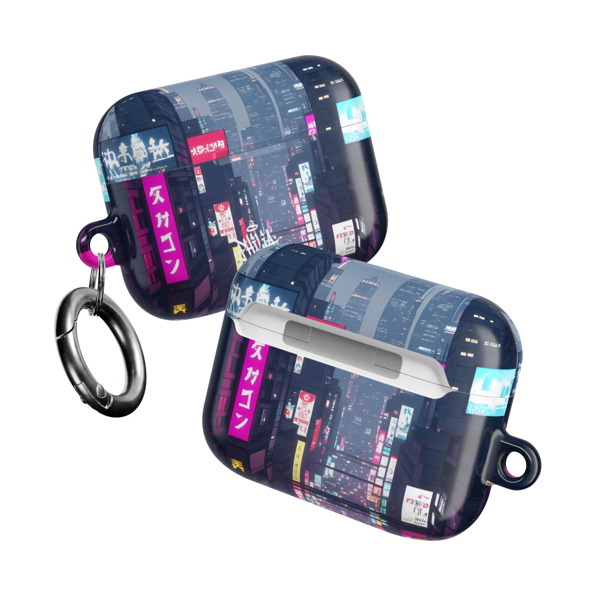 Neon Tokyo Cityscape AirPod Case — Cyberpunk Street Design