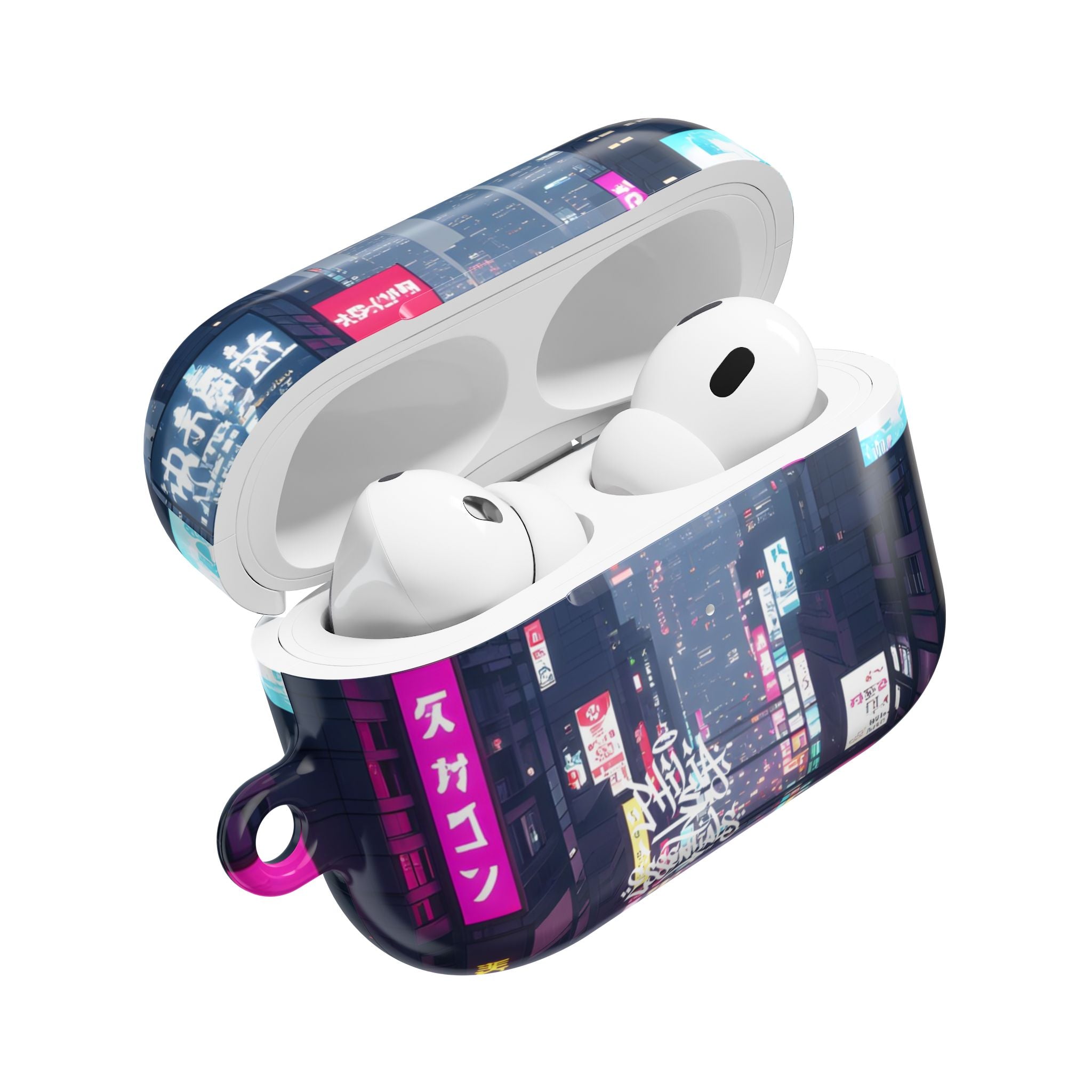 Neon Tokyo Cityscape AirPod Case — Cyberpunk Street Design