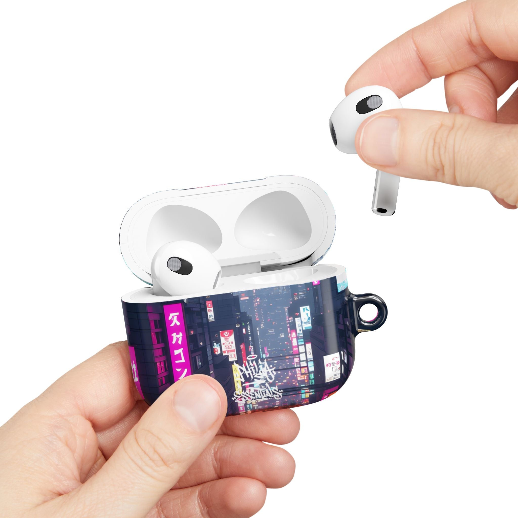 Neon Tokyo Cityscape AirPod Case — Cyberpunk Street Design