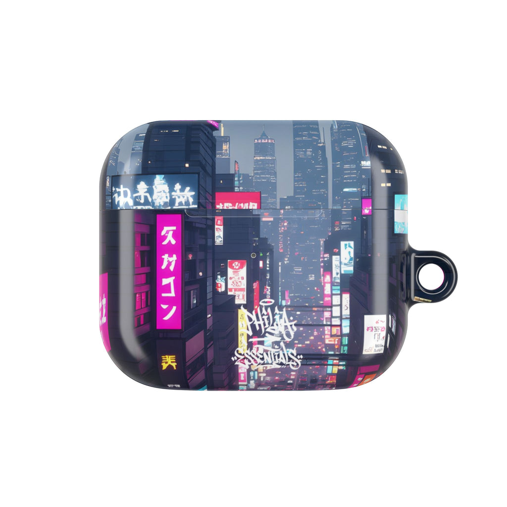 Neon Tokyo Cityscape AirPod Case — Cyberpunk Street Design