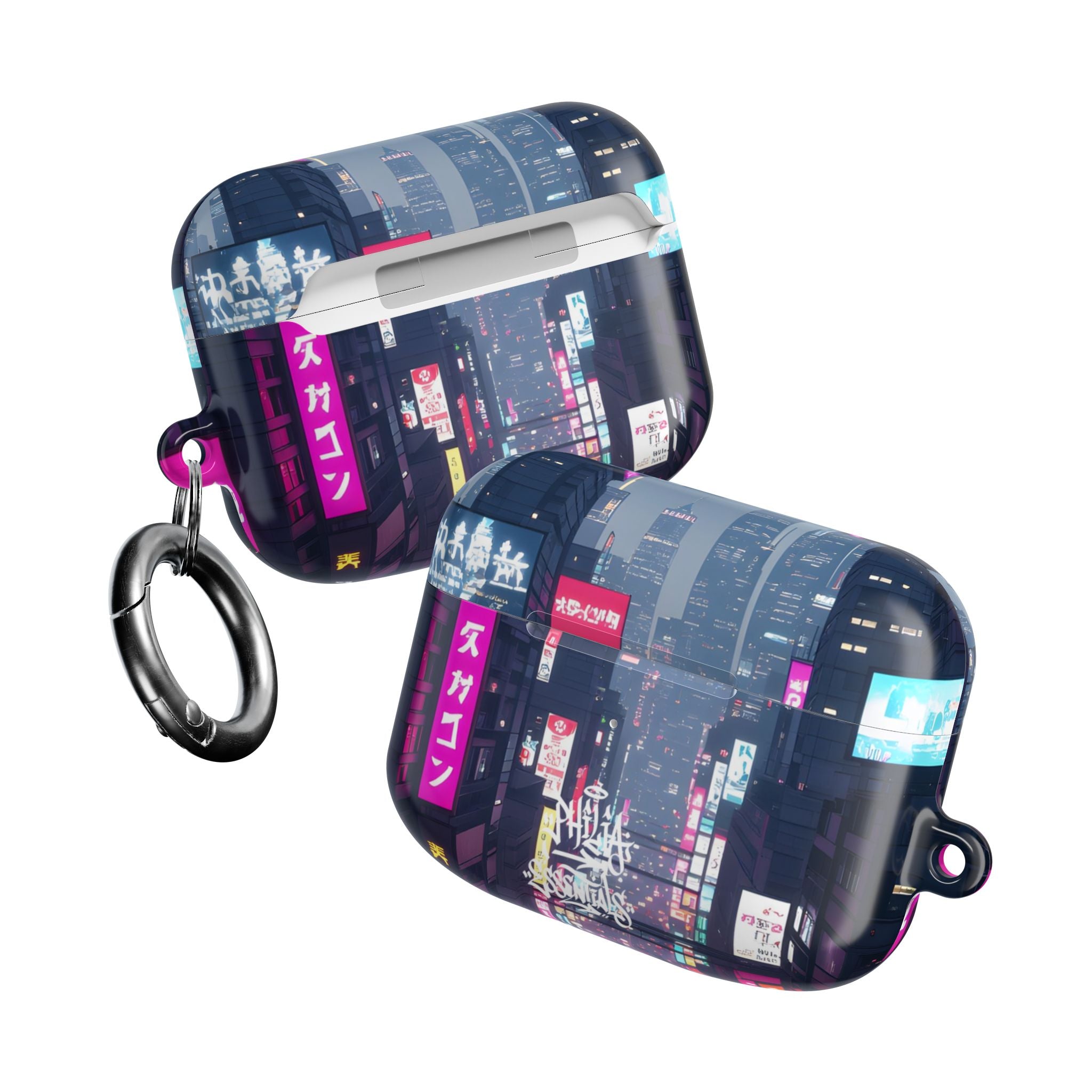 Neon Tokyo Cityscape AirPod Case — Cyberpunk Street Design