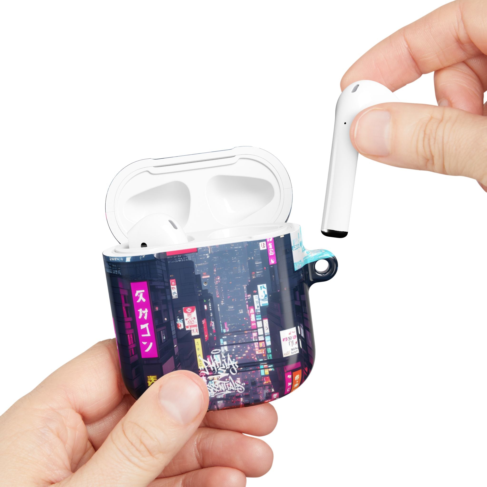 Neon Tokyo Cityscape AirPod Case — Cyberpunk Street Design