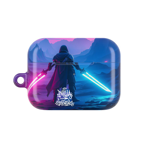 Neon Duelist Lightsaber Warrior AirPod Case — Cyberpunk Sci‑Fi Protective Case