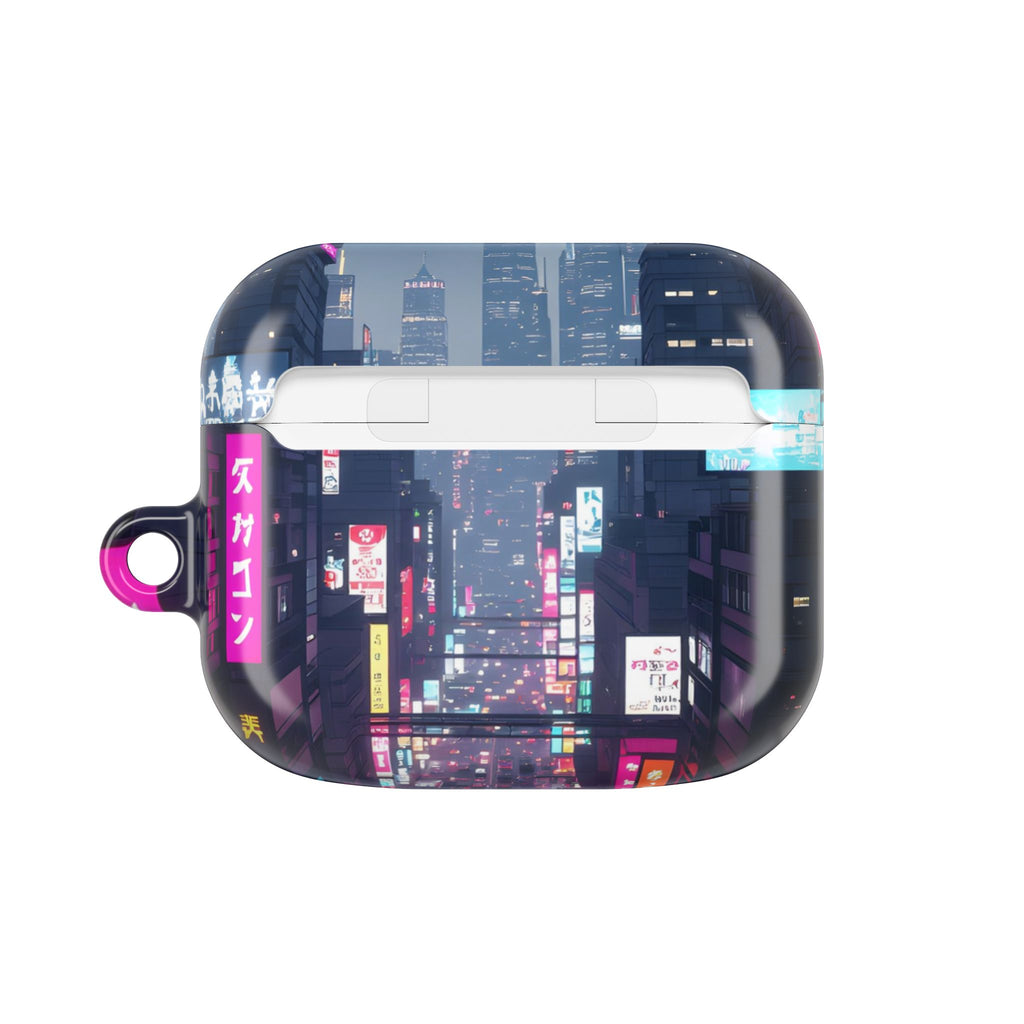 Neon Tokyo Cityscape AirPod Case — Cyberpunk Street Design