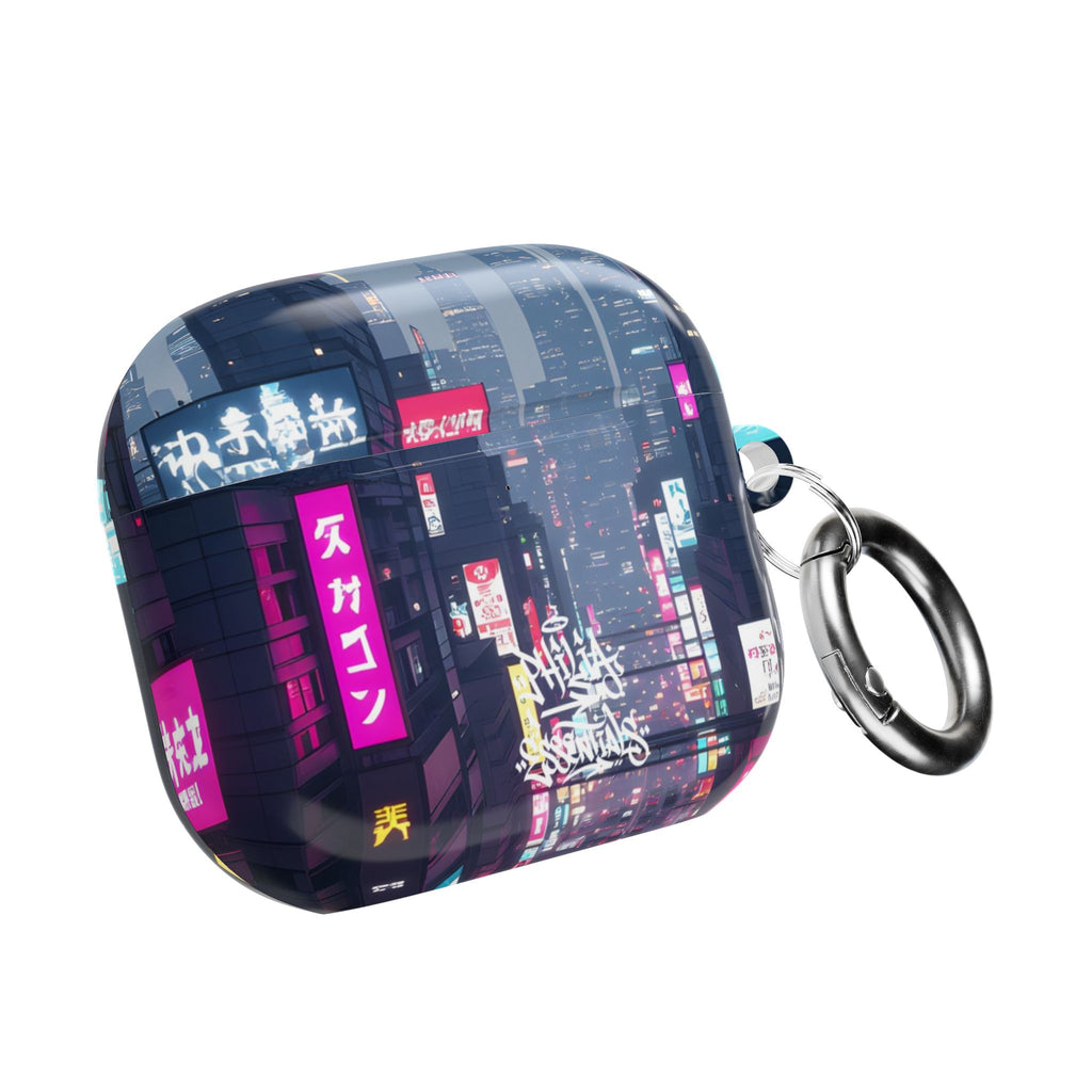 Neon Tokyo Cityscape AirPod Case — Cyberpunk Street Design