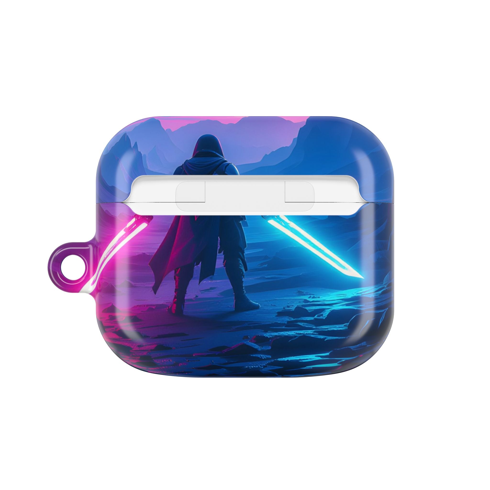 Neon Duelist Lightsaber Warrior AirPod Case — Cyberpunk Sci‑Fi Protective Case