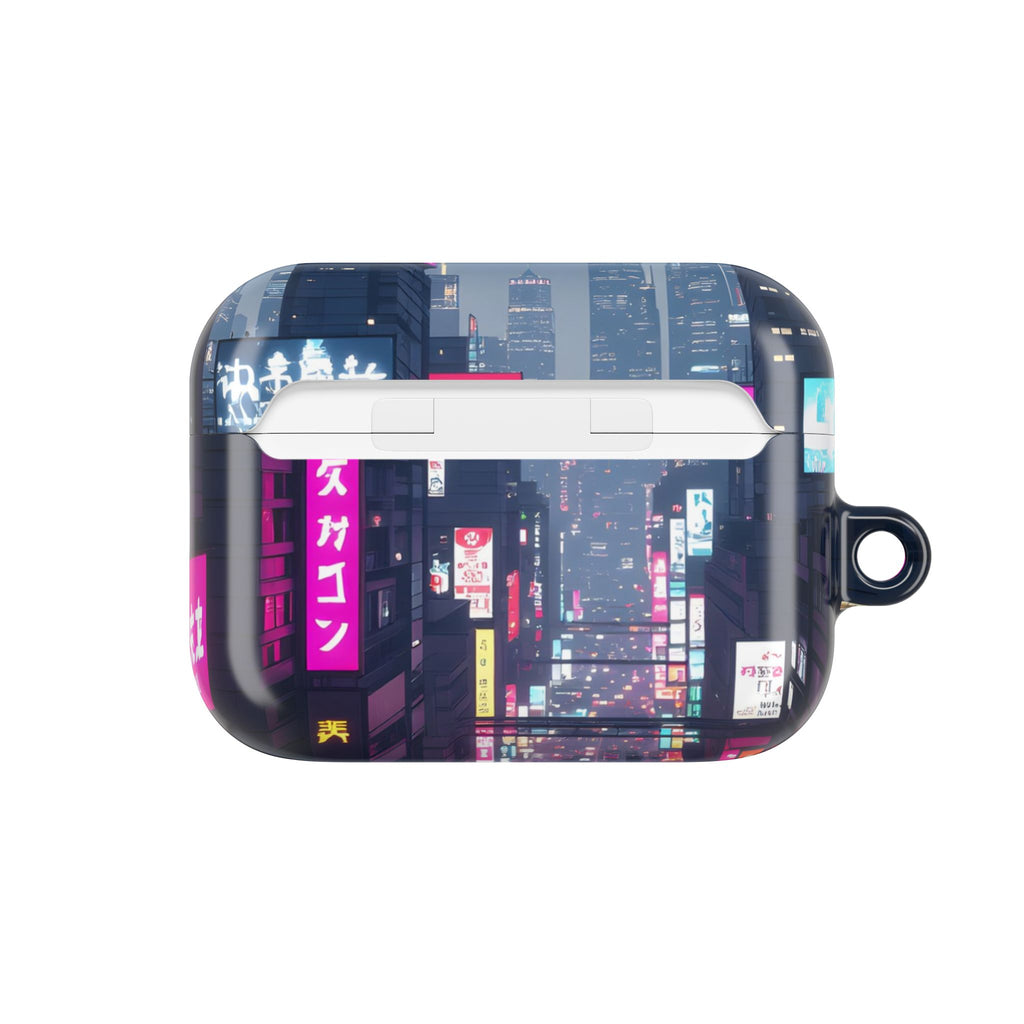 Neon Tokyo Cityscape AirPod Case — Cyberpunk Street Design