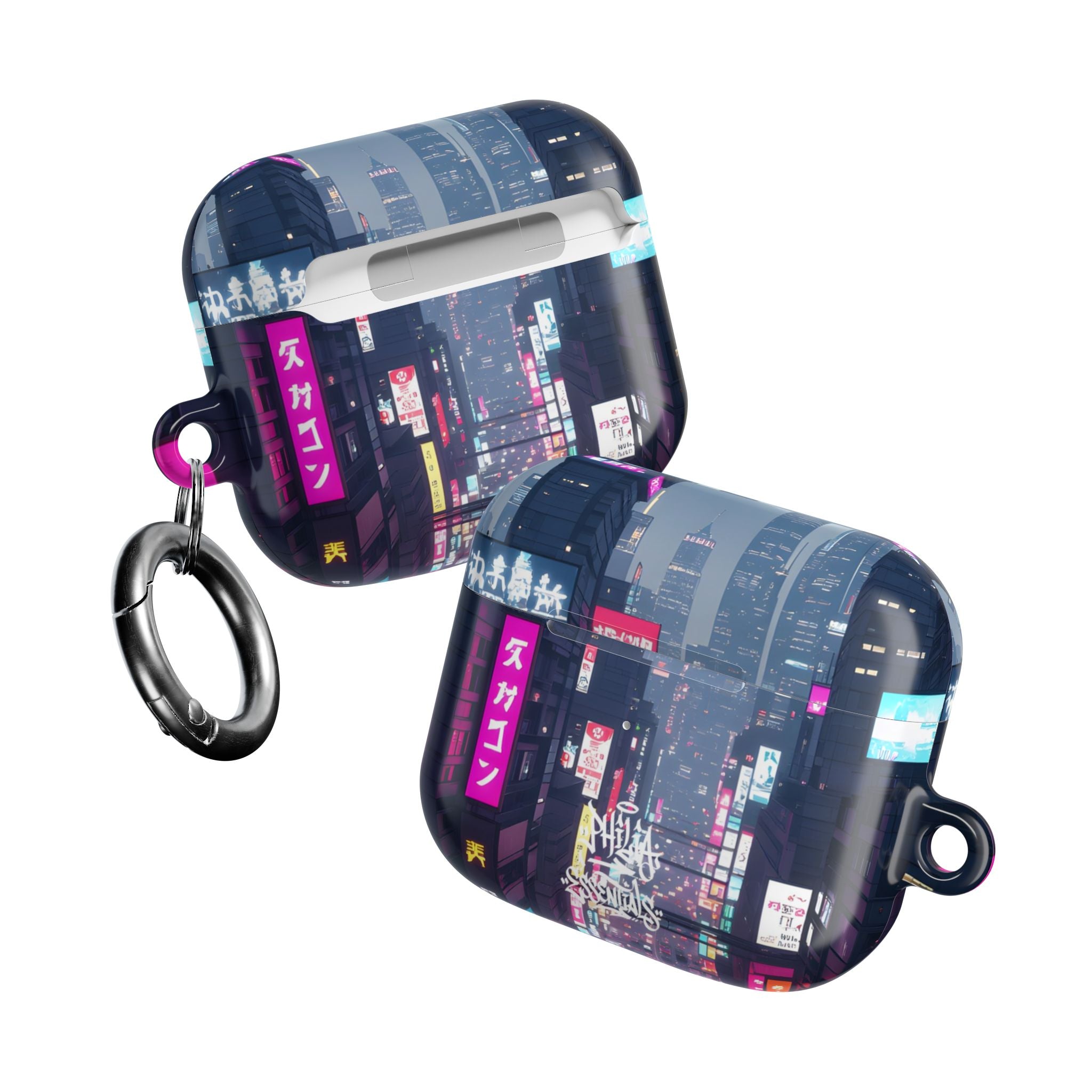 Neon Tokyo Cityscape AirPod Case — Cyberpunk Street Design