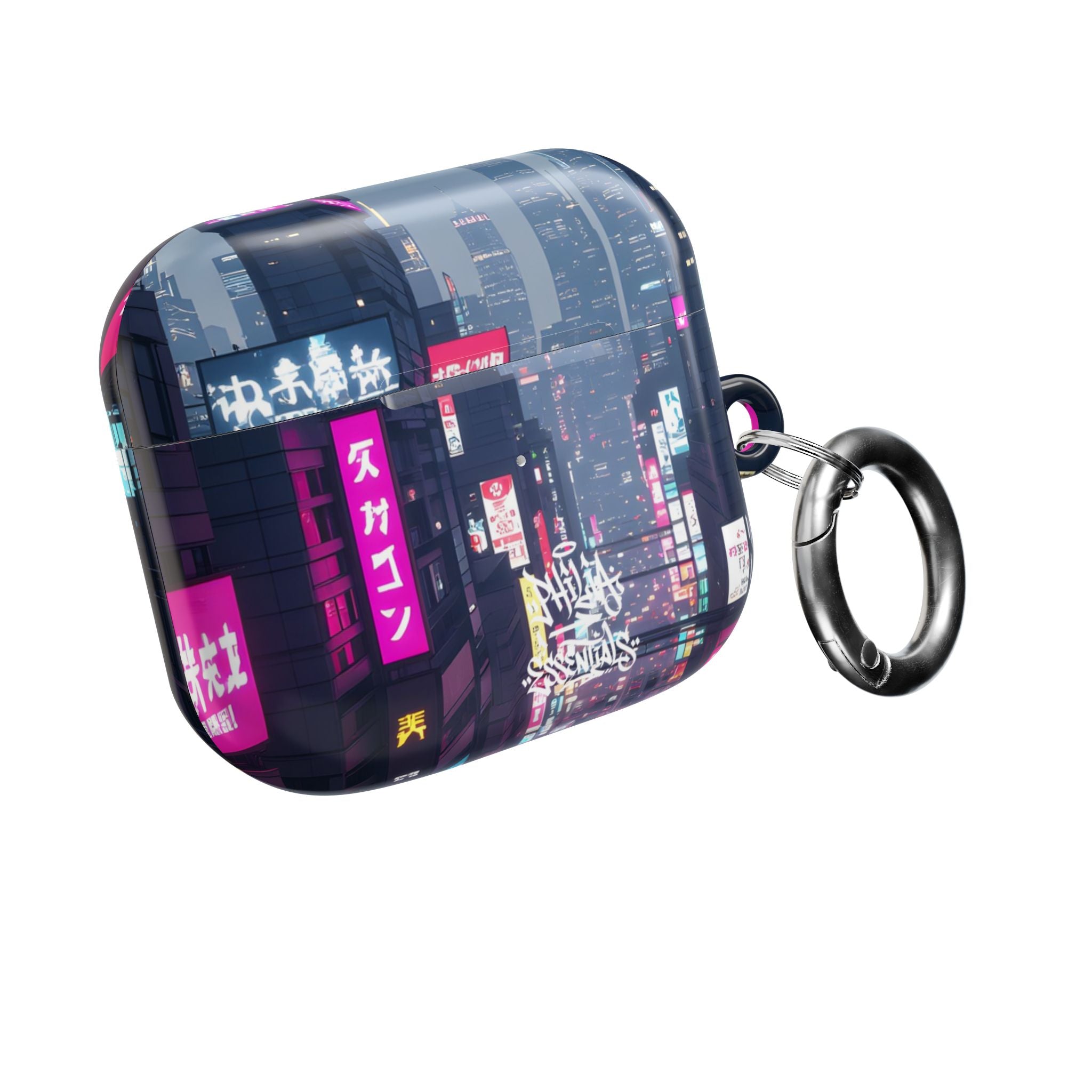 Neon Tokyo Cityscape AirPod Case — Cyberpunk Street Design