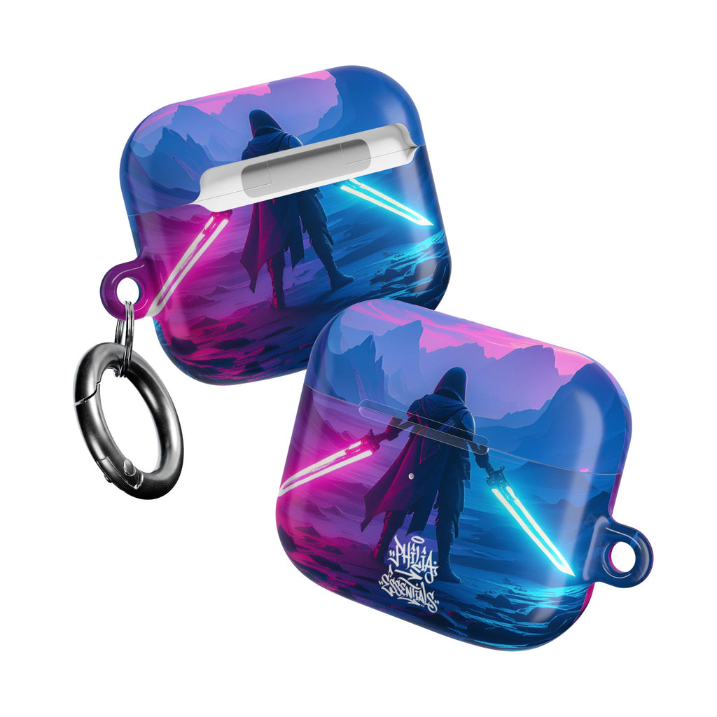 Neon Duelist Lightsaber Warrior AirPod Case — Cyberpunk Sci‑Fi Protective Case
