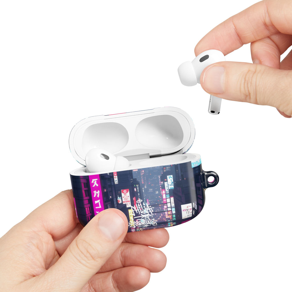 Neon Tokyo Cityscape AirPod Case — Cyberpunk Street Design