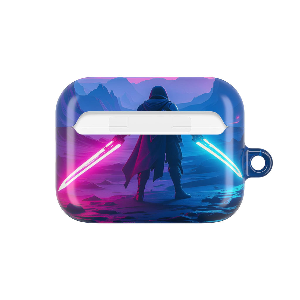 Neon Duelist Lightsaber Warrior AirPod Case — Cyberpunk Sci‑Fi Protective Case