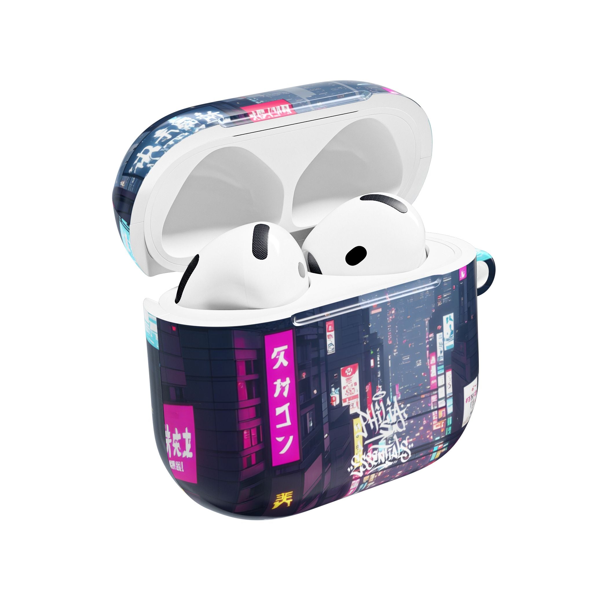 Neon Tokyo Cityscape AirPod Case — Cyberpunk Street Design