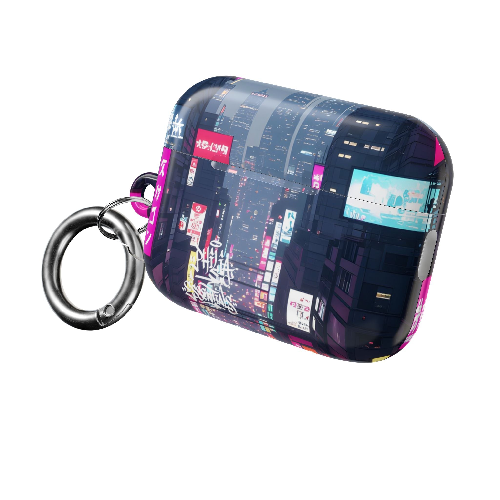 Neon Tokyo Cityscape AirPod Case — Cyberpunk Street Design