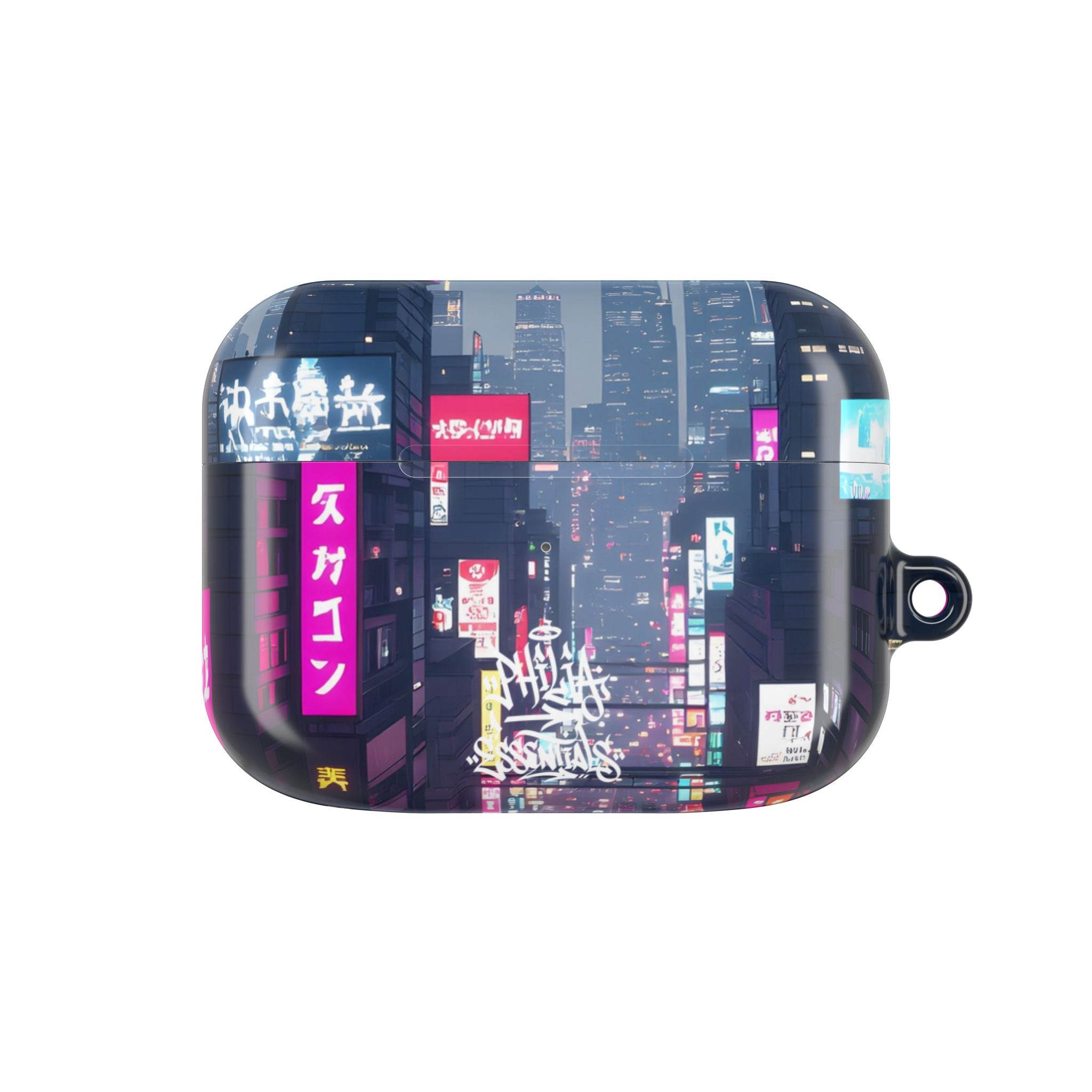 Neon Tokyo Cityscape AirPod Case — Cyberpunk Street Design