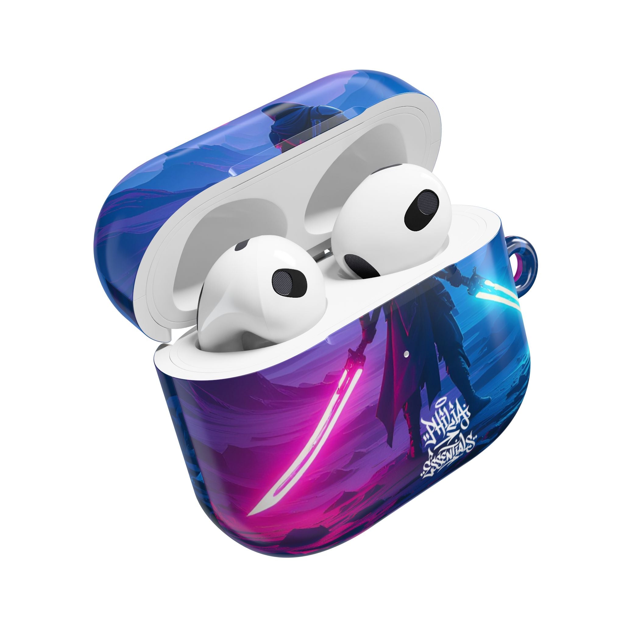 Neon Duelist Lightsaber Warrior AirPod Case — Cyberpunk Sci‑Fi Protective Case