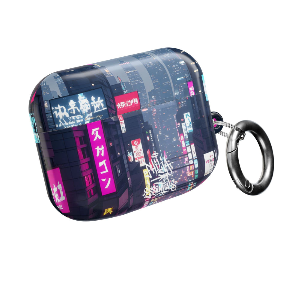 Neon Tokyo Cityscape AirPod Case — Cyberpunk Street Design