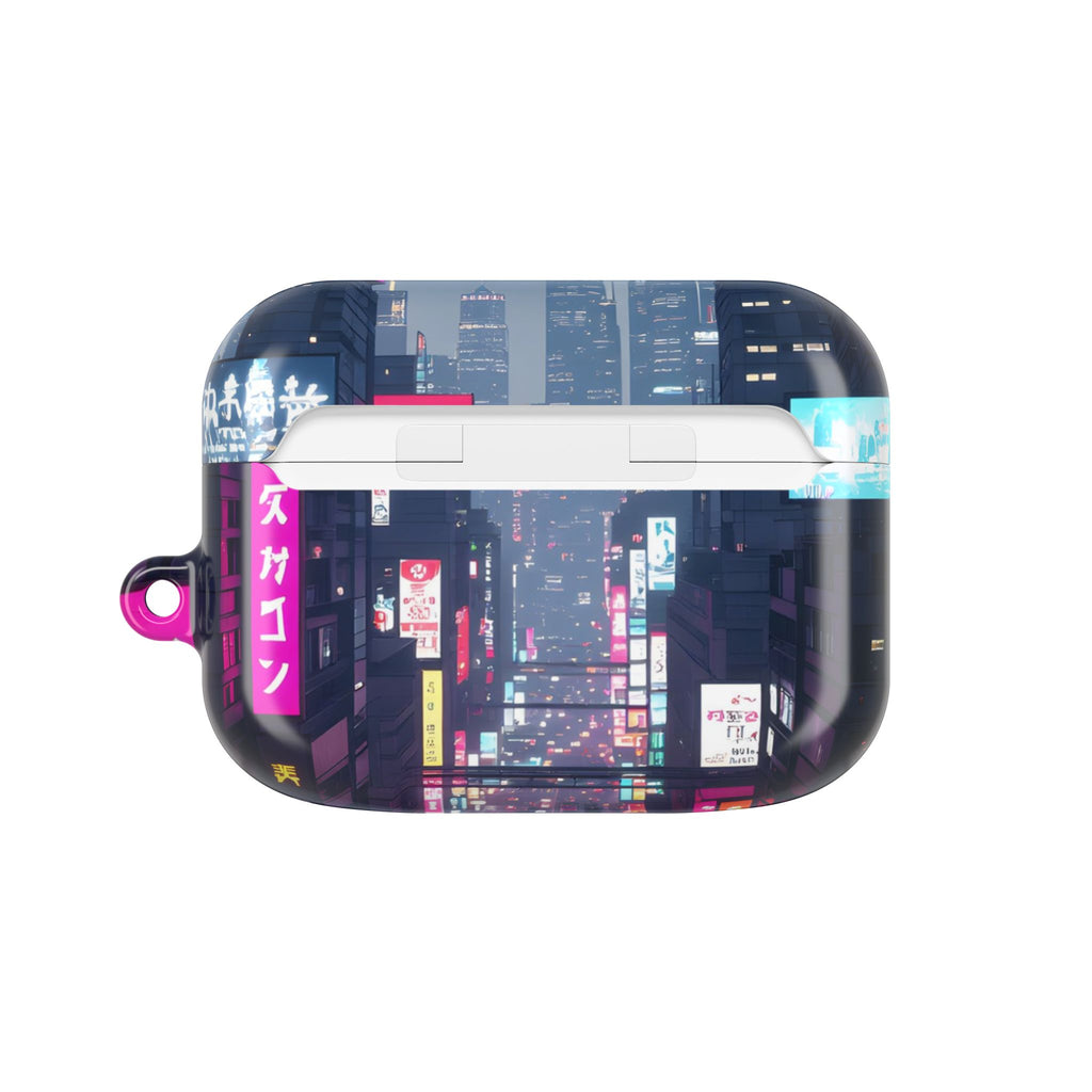 Neon Tokyo Cityscape AirPod Case — Cyberpunk Street Design