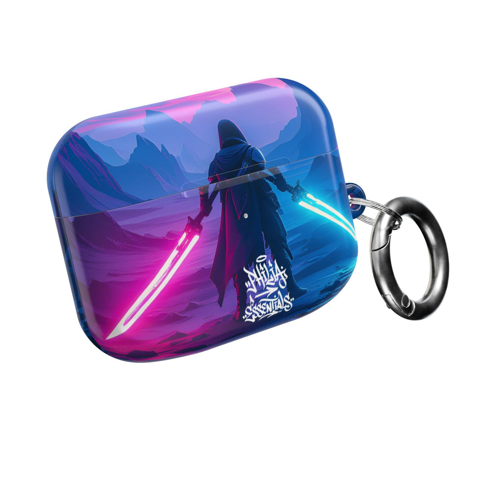 Neon Duelist Lightsaber Warrior AirPod Case — Cyberpunk Sci‑Fi Protective Case