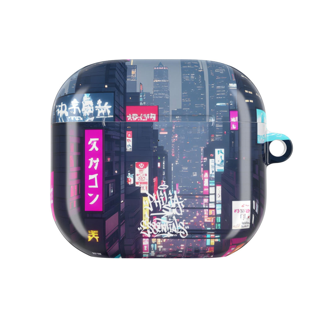 Neon Tokyo Cityscape AirPod Case — Cyberpunk Street Design