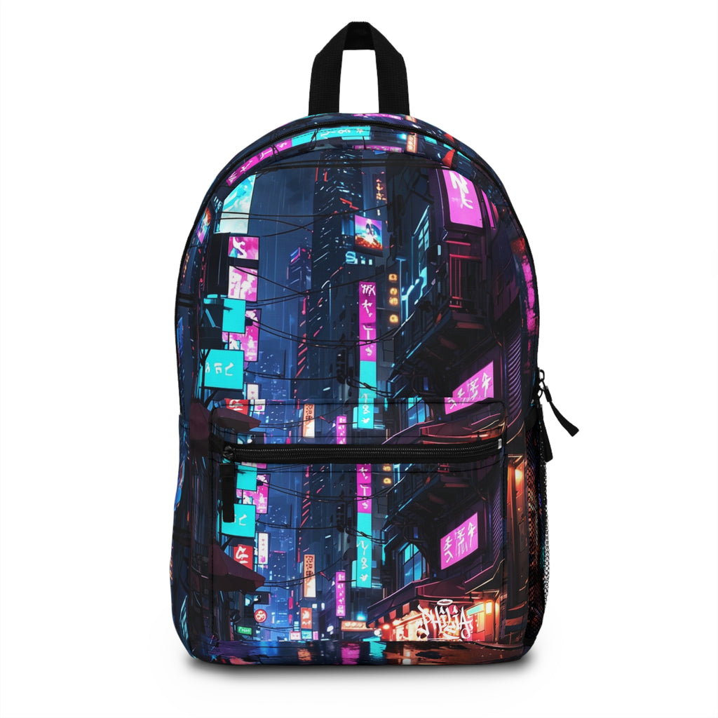 PHILIA — Neon Cityscape Backpack | Cyberpunk Night Street Rave Bag