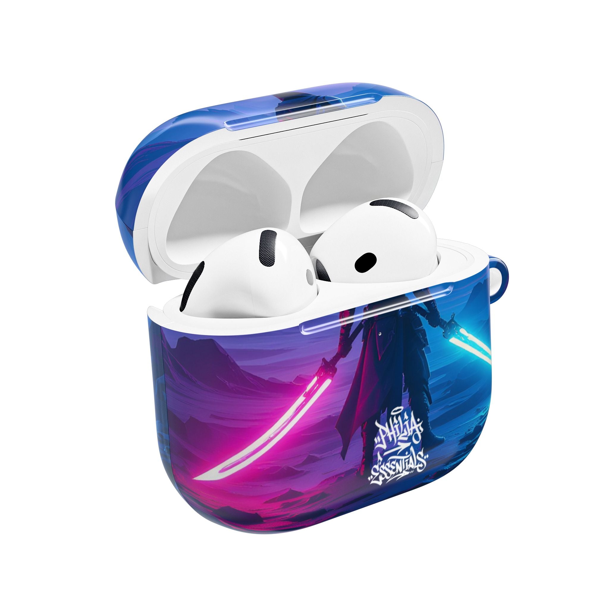 Neon Duelist Lightsaber Warrior AirPod Case — Cyberpunk Sci‑Fi Protective Case